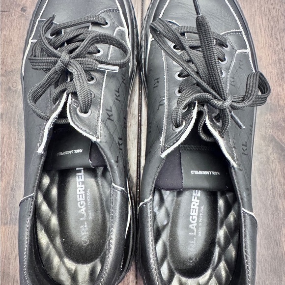 Karl Lagerfeld Paris Black Leather Sneakers Chunky Sole KL Logo EU 46 / US 13 - Picture 7 of 11